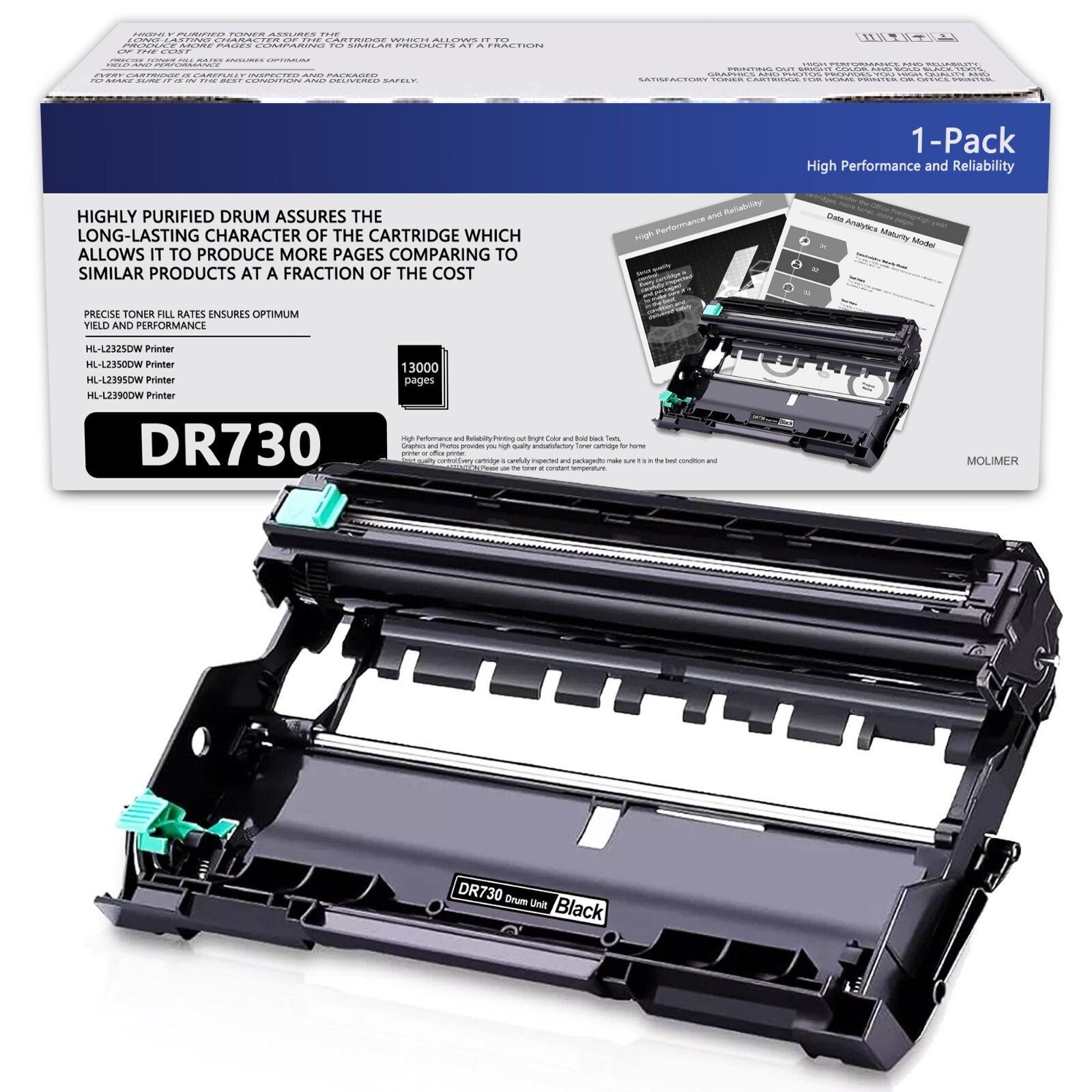 DR730 Drum Unit Replacement for Brother TN730 HL-L2370DW MFC-L2710DW Printer