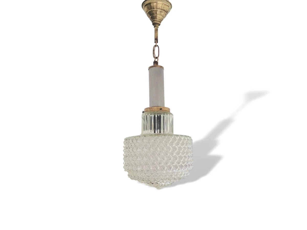 Small vintage 60s mid century bubble glass btass hanging lamp light fixture