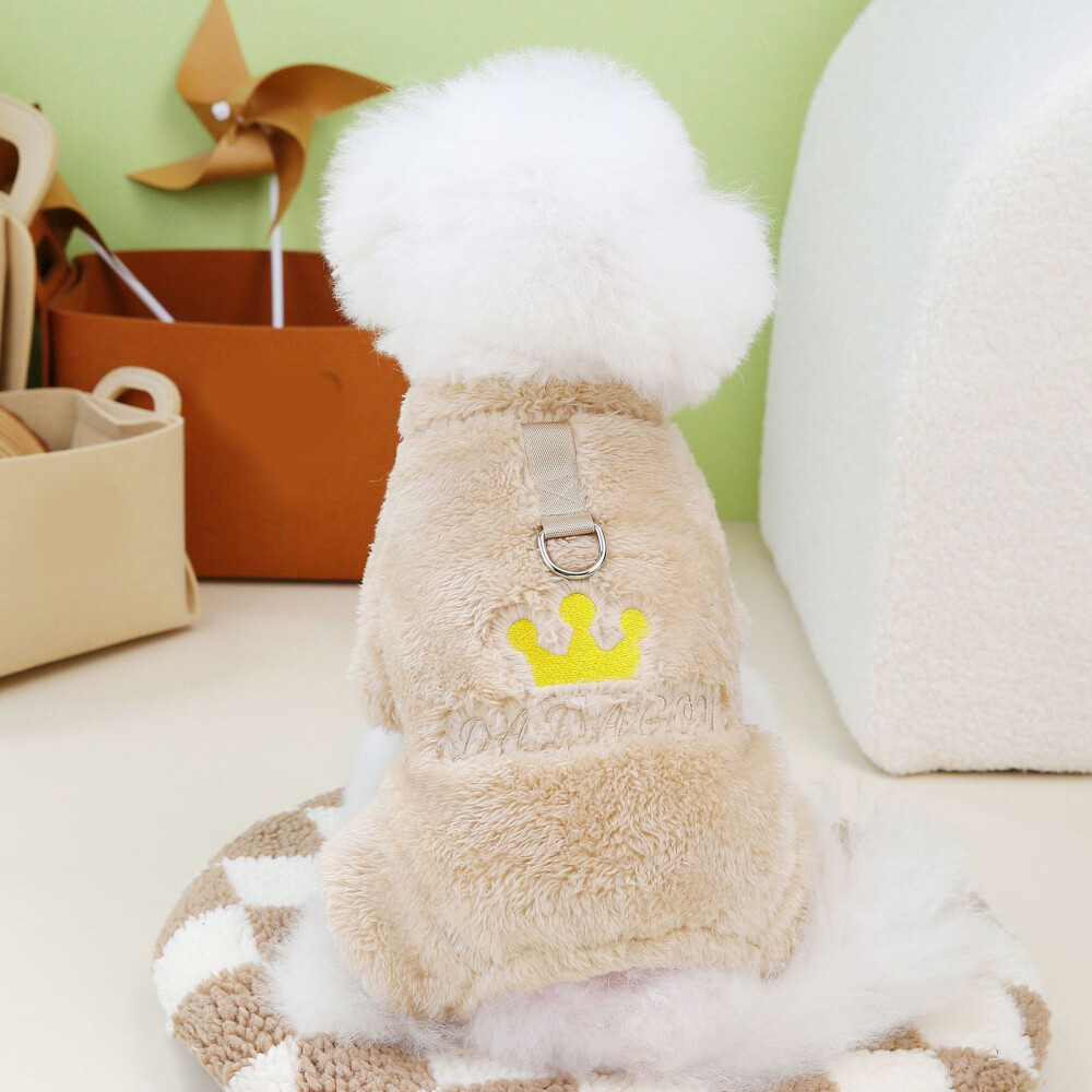 Polyester Pet Clothes Winter Warm Crown Pattern Traction Fourlegged