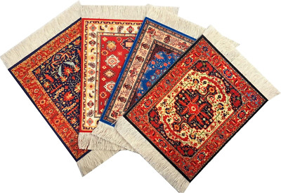 Set of 4 Rug Table Coasters   Persian Design Fabric Carpet Drink Mats (Mix-4-5-7