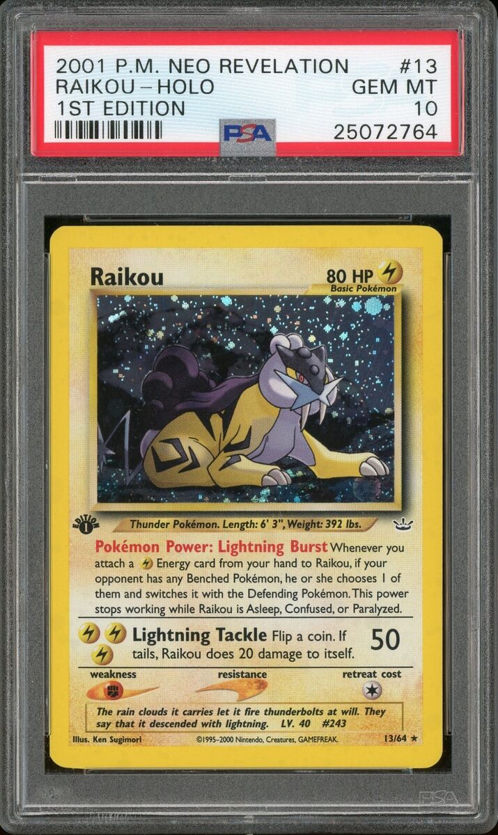 2001 Pokemon Neo Revelation 1st Edition #13 Raikou PSA 10 2001 Pokemon Neo Revelation 1st Edition #13 Raikou PSA 10