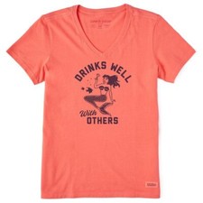 Life is Good Women Crusher Drinks Well With Others Tee Shirt 80844