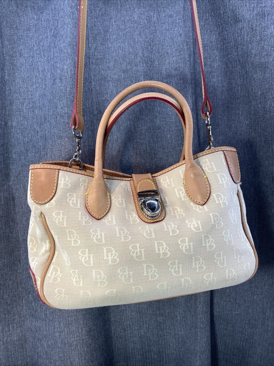 Dooney Bourke Classic Monogram Shoulder Bag Handbag Crossbody Strap Red  Trim