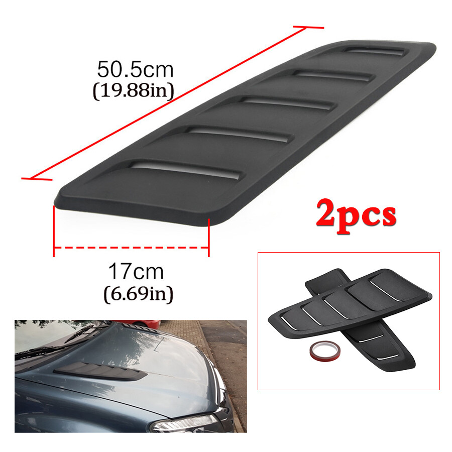 2pcs Universal Black ABS Car Hood Air Intake Scoop 50.5x17CM for Front Vent