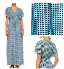 Michael Kors Maxi Dress L Large Blue Short Sleeve Stretch Career Casual Washable