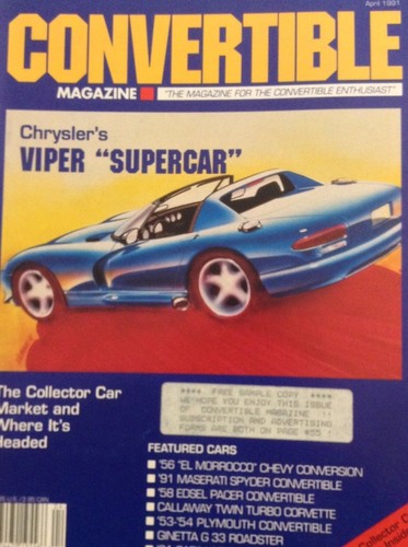 Magazine cabriolet Chrysler's Viper Supercar Avril 1991 021018nonrh - Photo 1 sur 1