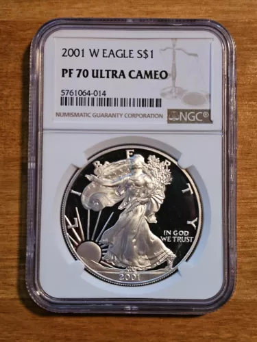 2001-W American Silver Eagle NGC PF70 Ultra Cameo  1oz Troy .999 Silver Coin