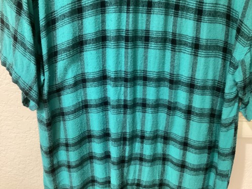 Point Zero S/S Teal/Black Plaid 100% Rayon Burlap Look Mat’l 50”Cx32”L Sz Large - Picture 7 of 7