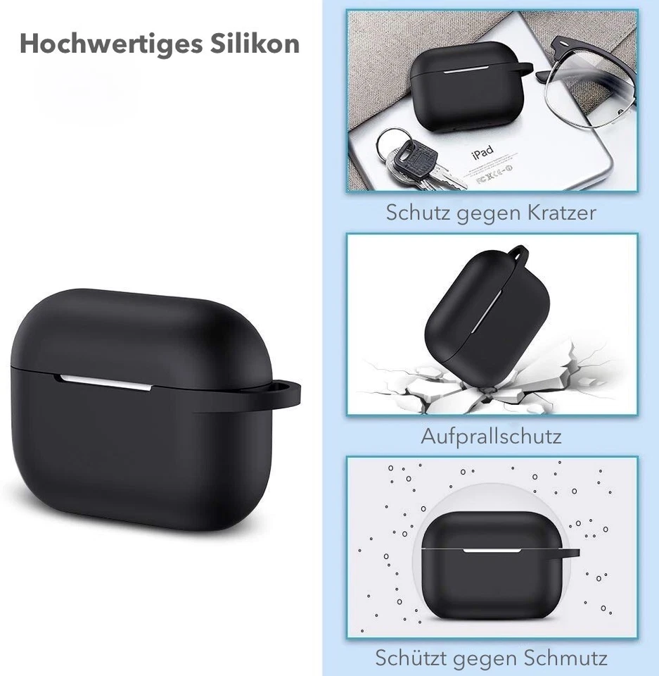 Avana Apple Airpods 3ème Génération Housse En Silicone Étui Sac Noir - Photo 2/4