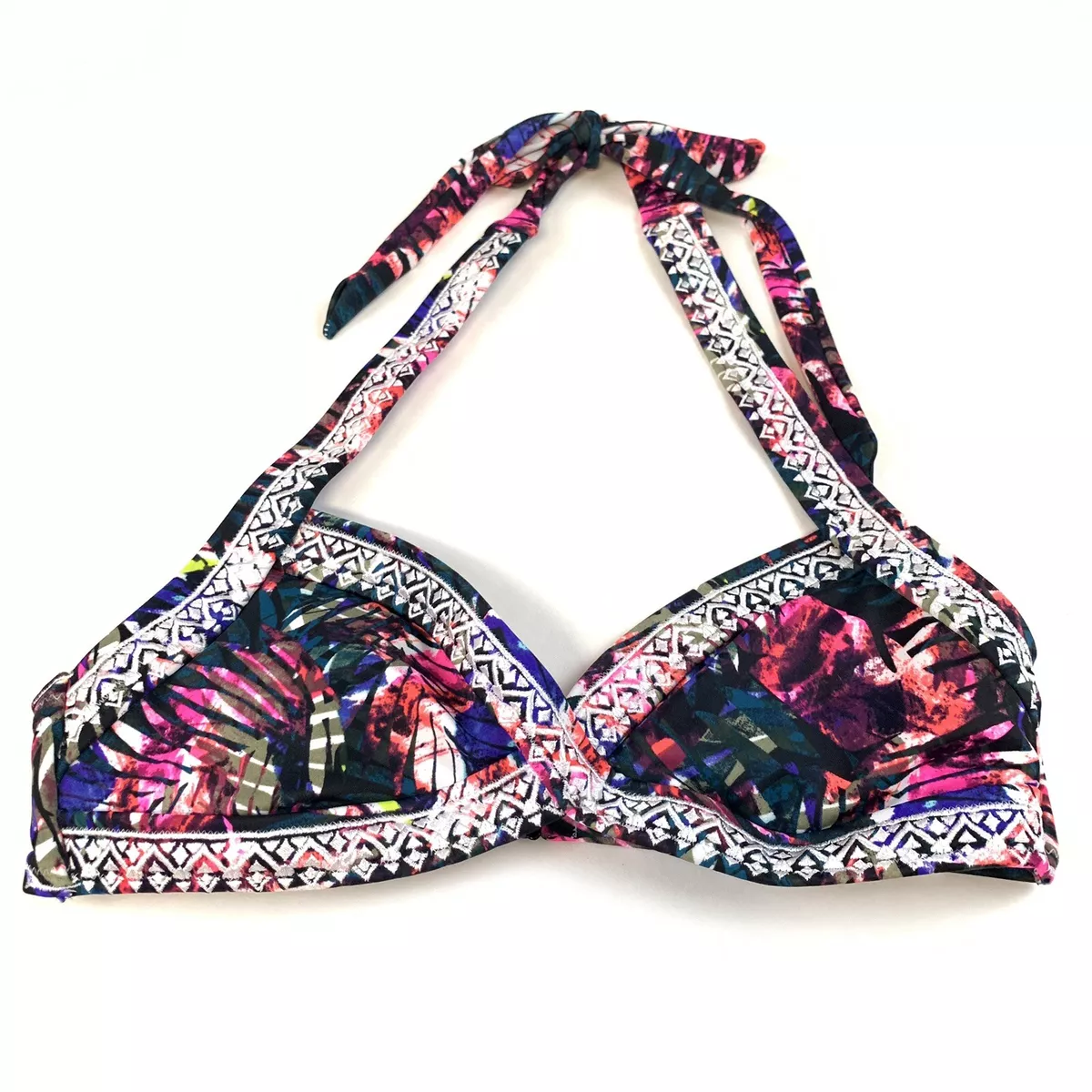 PINK Victorias Secret Bikini Top Small Cup Size AA-C Tropical Leaves Purple