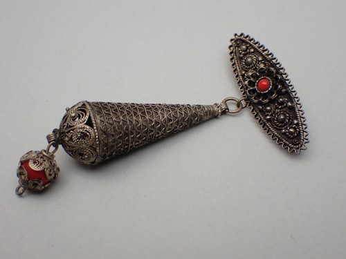Prendedor colgante vintage firmado Israel filigrana coral plata de ley 925 3-1/2 - Imagen 3 de 8