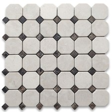 M804XT Crema Marfil Marble 2 inch Octagon Mosaic Tile Emperador Dots Tumbled