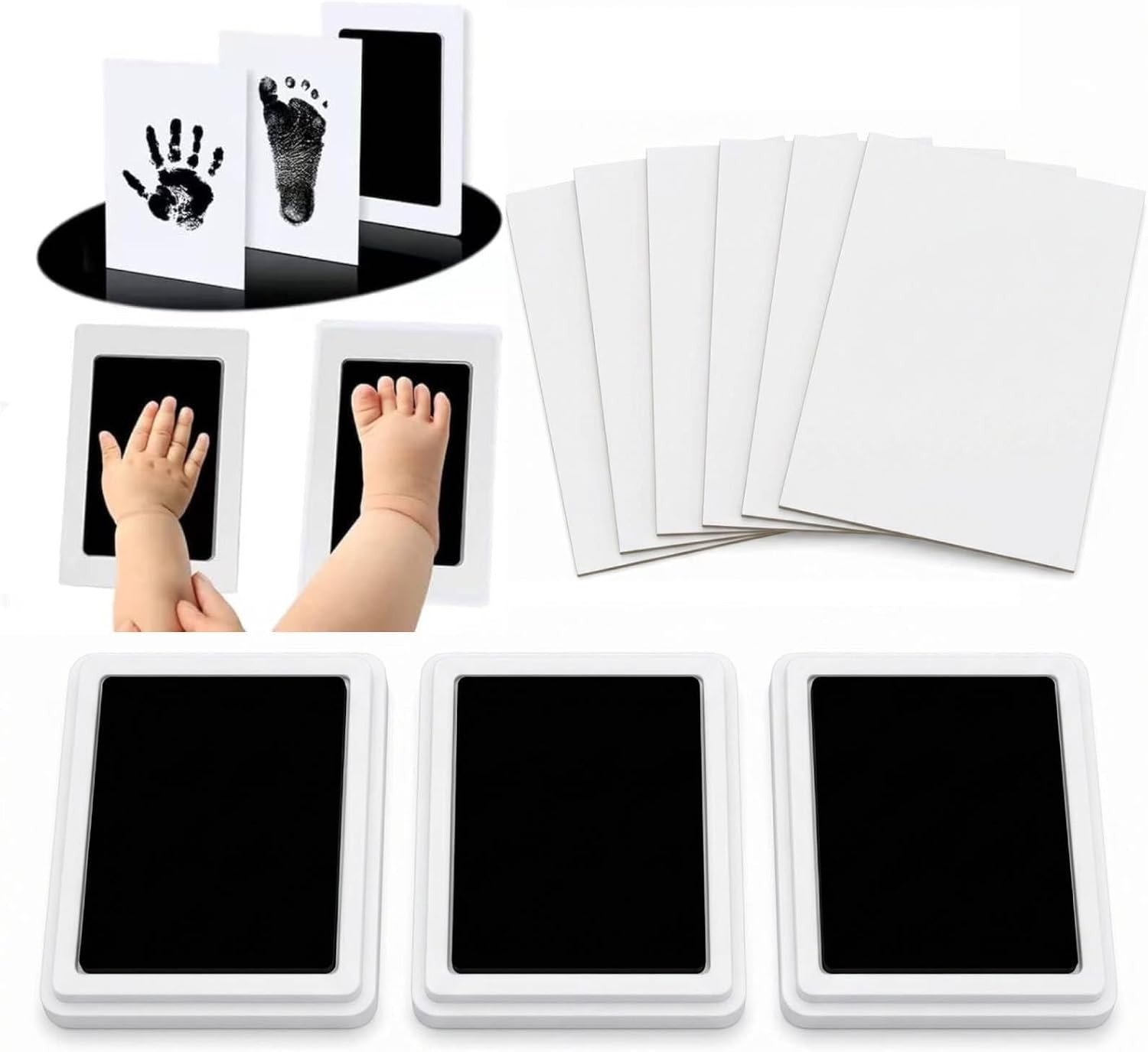 Black Baby Handprint and Footprint Inkless Kit, 3 Clean-Touch Ink Pads 6 Imprint
