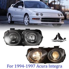 Pair Headlights For 1994-1997 Acura Integra Black Housing Clear Lens Front Lamps