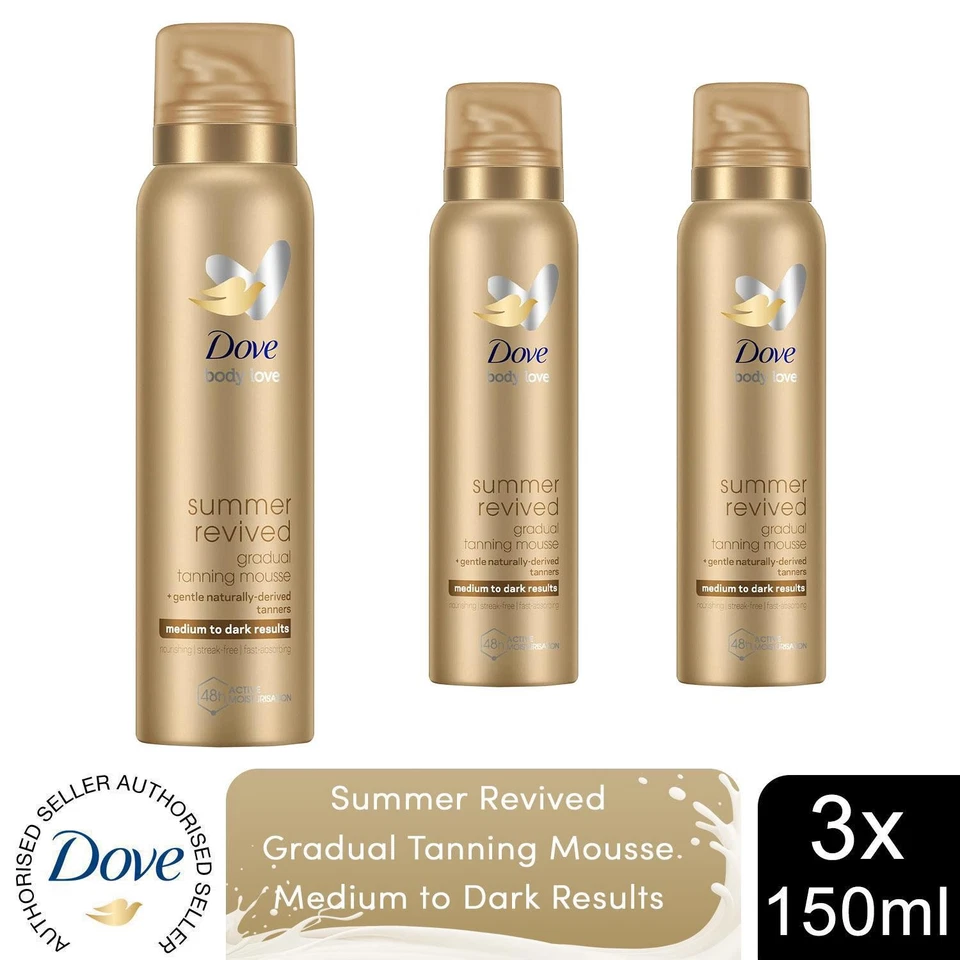 Dove Derma Spa Self Tan Body Mousse Summer Revived for Medium/Dark Skin, 3x150ml