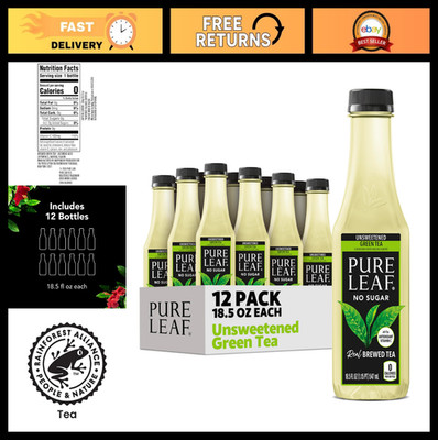 Unsweetened Green Iced Tea - 18.5 fl oz Bottles (Pack of 12) - Refreshing Bevera