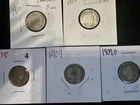 Lot Of 5 Barber Dimes 1898, 1909, 1909-O, 1910, 1915. 90% Silver Content