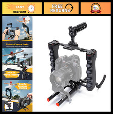 Camera Video Rig Cage Kit - Aluminum Filmmaking Setup with Top Handle  15mm Rod