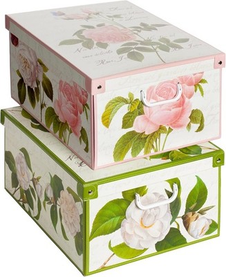 2er-Set Aufbewahrungsbox mit Deckel für Kleidung und Wäsche, Blumen Gross K