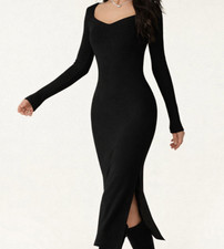 OGL ProWarm Sweetheart Neck Long Sleeve Side Slit Brami Midi Dress Size Medium