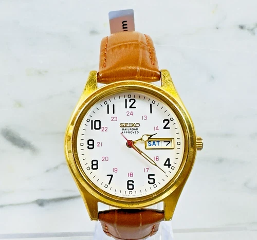 Vintage Seiko Mens Railroad Approved Watch Gold Tone