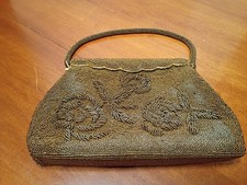 Beautiful Vintage Beaded Brown Handbag with Gold Accents Hong Kong