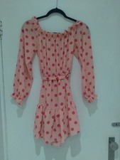 Pretty Little Thing ladies peach with pink polkadots summer dress size 12