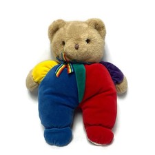 Vintage Eden Teddy Bear Plush Striped Bow Primary Color Block Stuffed Animal