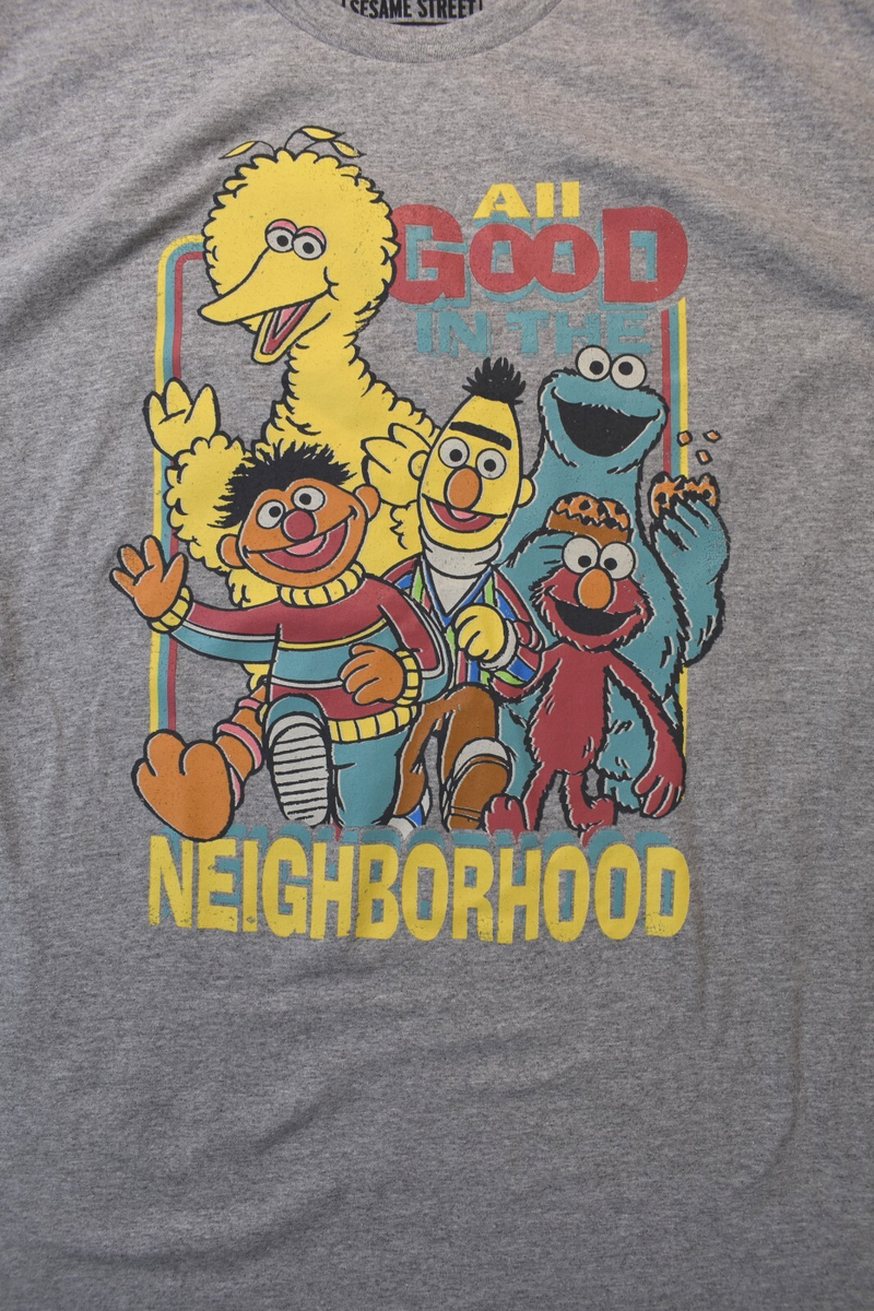 Sesame Street Mens All Good Neighborhood Funny Gray Shirt New 2XL