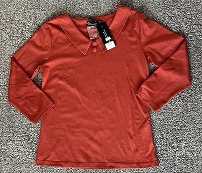 Voodoo Vixen Retro Rust 3/4 Sleeve Top Size Large NWT Vintage Style Collar