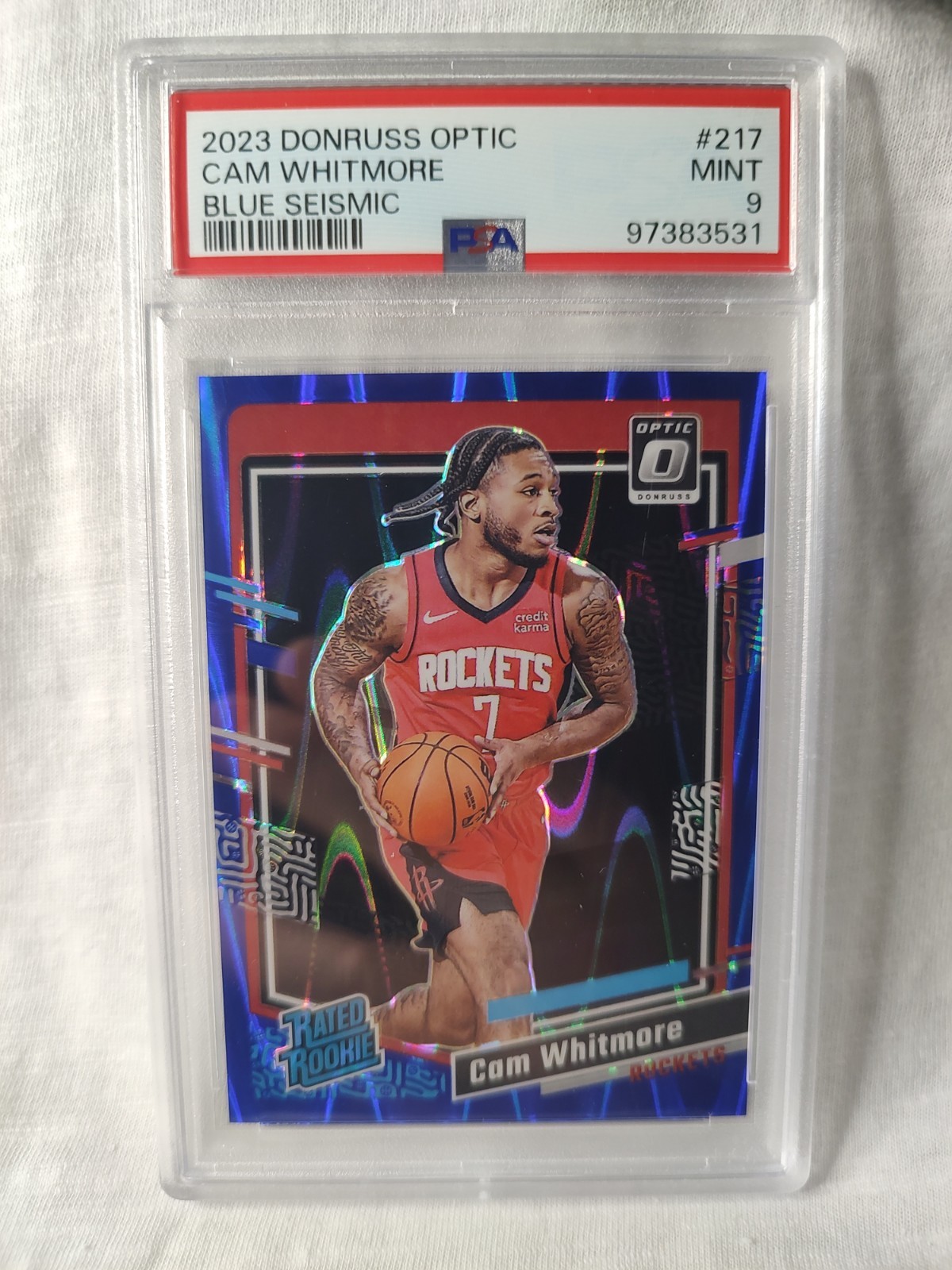2023-24 Panini Donruss Optic Cam Whitmore #217 Blue Seismic Prizm /249 PSA 9