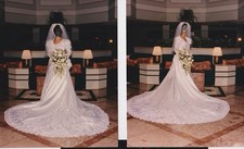 1990  s Vintage white wedding gown with intricate lace sleeves