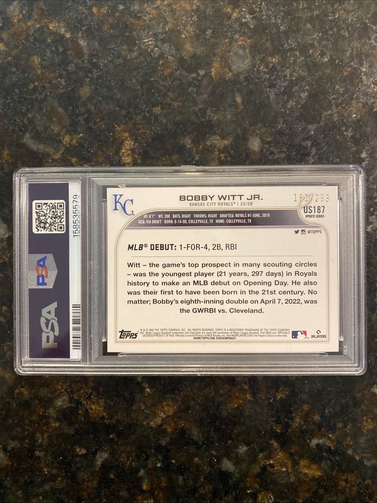 2022 Topps Update BOBBY WITT JR. Orange Foil 181/299 #US187 PSA MINT 9 RC! view 3