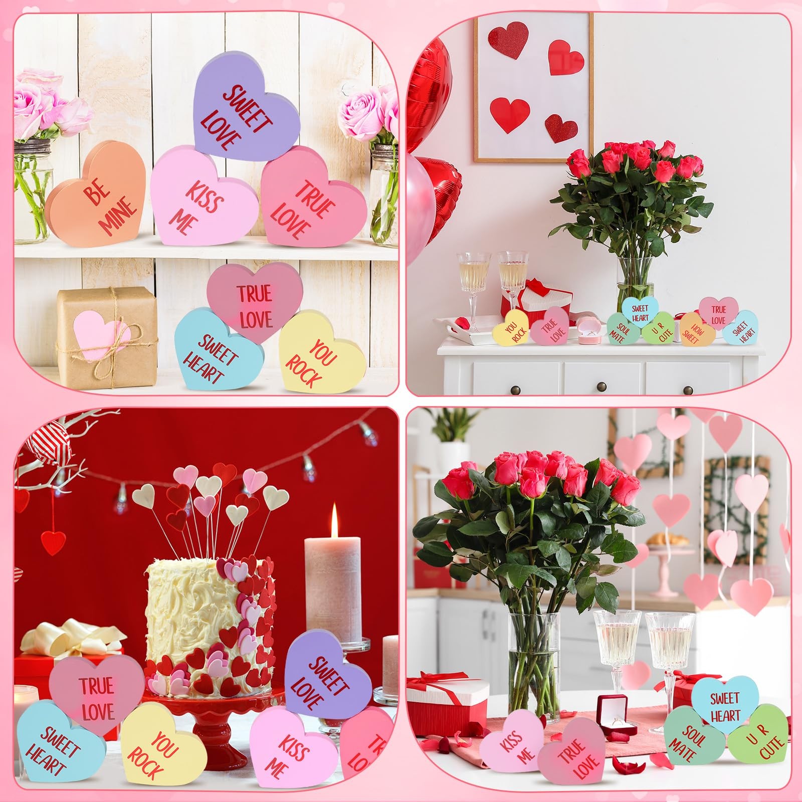 12 Pcs Valentines Day Wooden Conversation Hearts Decoration Valentine Table D... thumbnail 5