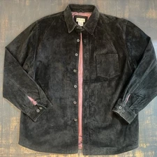 Vintage Norm Thompson Black Suede Shark Skin Iridescent Lining Large Men’s Coat