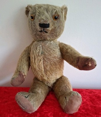 Chad Valley Magna Serie 1930er Teddybär Mohair rote Schrift Etikett auf Fuß 15 Zoll