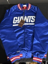 New York NY Giants Mens Mitchell & Ness Light Weight Satin Snap Jacket Coat $120