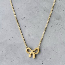 Gold Bow Pendant Necklace Women Stainless Steel Tarnish Free Adjustable