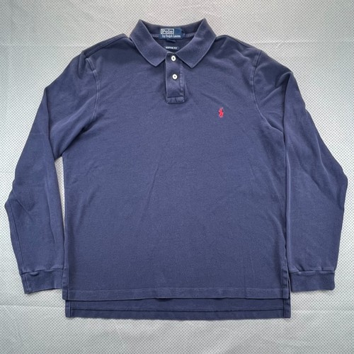 Polo vintage Ralph Lauren polo homme grand bleu manches longues coupe personnalisée pull - Photo 3/11