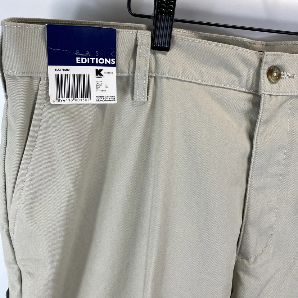 Pantalones Kmart Basic Editions Frente Plano Para Hombre Frente Caqui 38 X 30 Bolsillos Foto 2 de 4