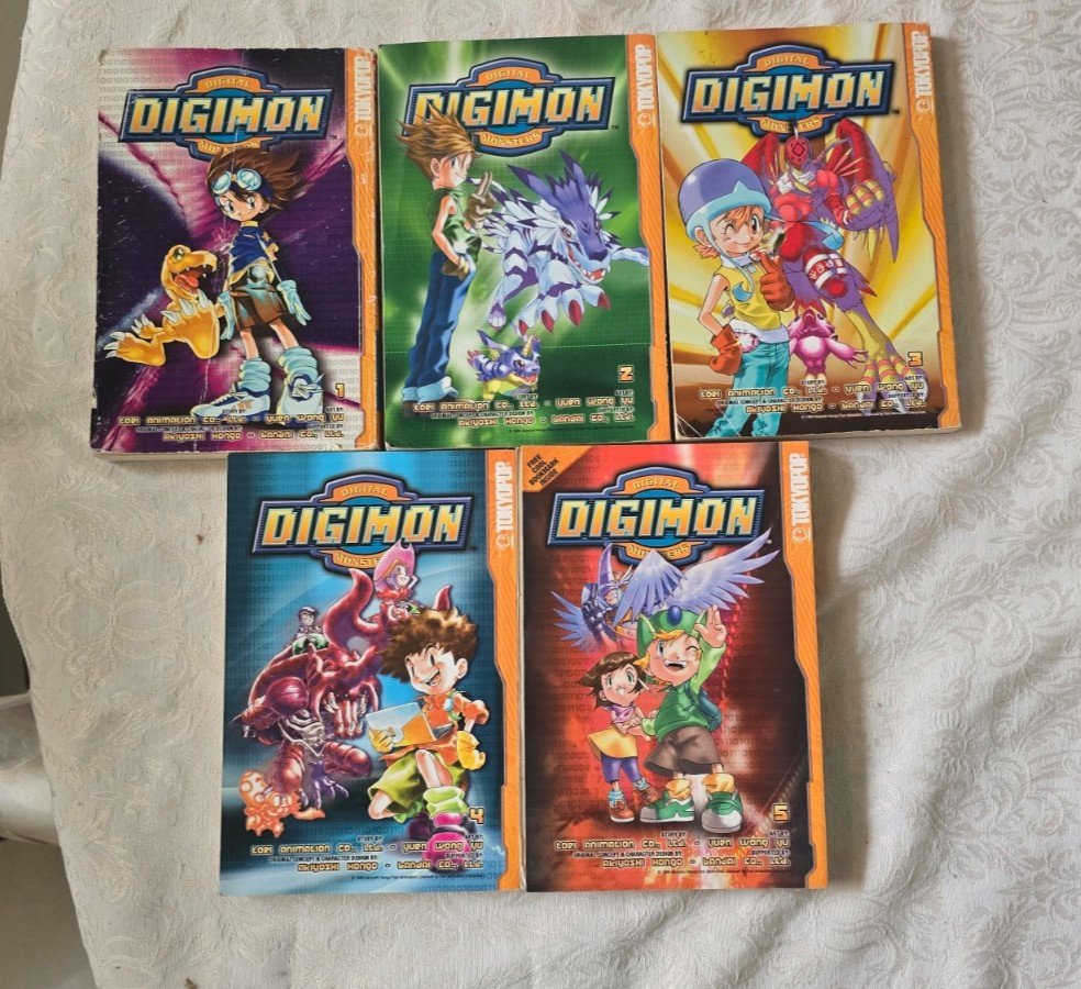Digimon Volumen 1-5 Manga Inglés Conjunto Completo Serie Lote Libros TokyoPop