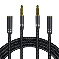 2 Pack 3.5mm Headphone Extension Cable 4Ft/1.2M 4-Pole Male to Female Aux Cord
