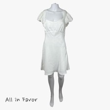 All In Favor Women's Puff Sleeve Lace Trim Mini Dress in Soft Green Sz M Glam