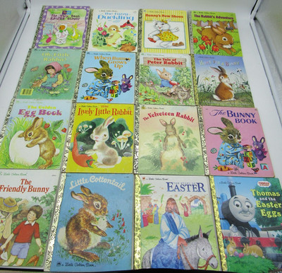 Vintage LITTLE GOLDEN BOOKS Easter Bunny Rabbit Theme Lot of 16