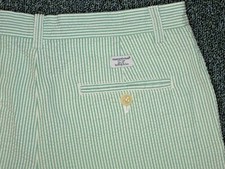 VINEYARD VINES SEERSUCKER SHORTS GIRLS SZ 14 X 9.5" GREEN ON WHITE COTTON EUC