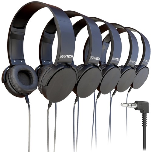 Bulktech On-Ear Headphones with 3.5mm Jack – Round Metal Housing, Bulk 5 Pack