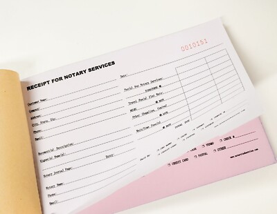 Receipt for Notary Public Services Book 50 x 2-ply Carbonless Duplicate