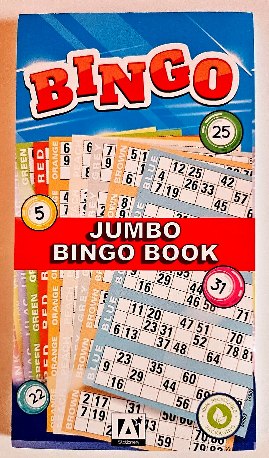 Bingo Ticket Book - 480 Games Coded Tickets Various Colours Large Numbers