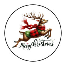 Merry Christmas reindeer stickers, envelope seals, labels, tags, round