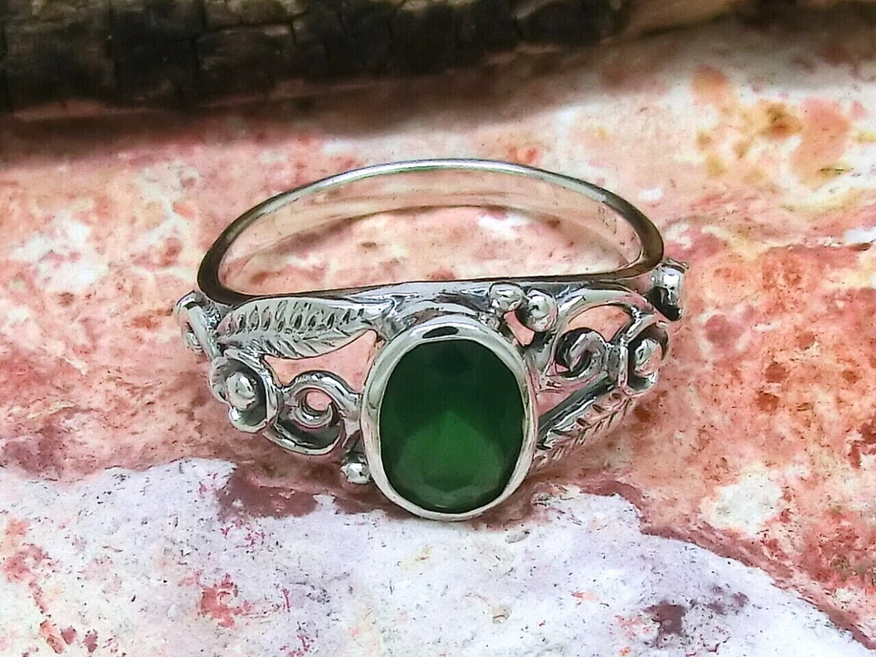 Fiore Anello 925 Argento Sterling Zirconi Verde Donna Romance di Pietra Preziosa - Immagine 4 di 4